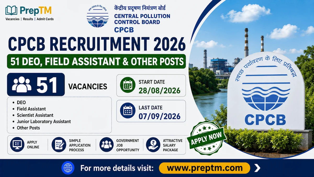CPCB Recruitment 2026: 51 DEO, Field Assistant & Other Posts Apply Online